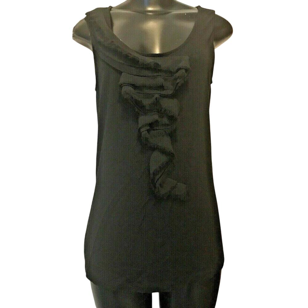 Small Amber Sun Womens Black Ruffle Front Soft Tank Sleeveless Shirt